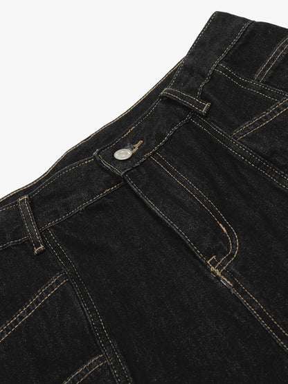 Contrast Stitched Patch Pocket Denim Jorts 