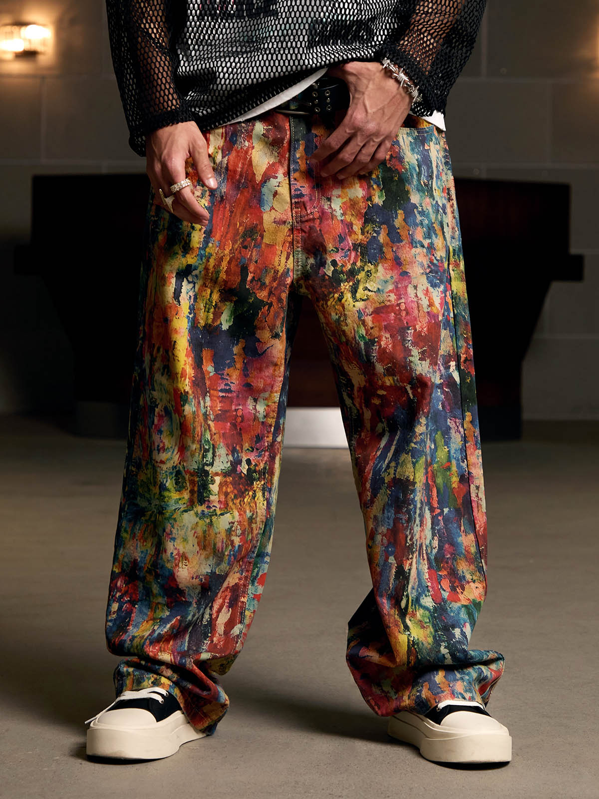 Street Oil Painting Color Straight Jeans - 2348 