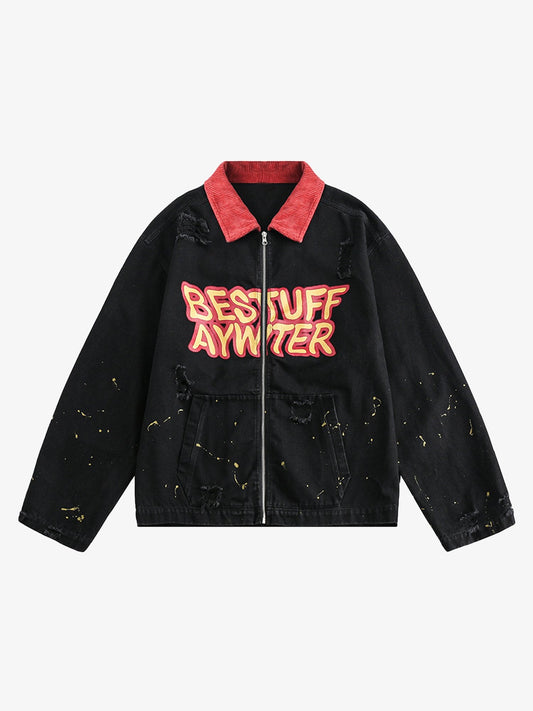 Thesupermade Retro Patchwork Letter Denim Jacket - 2117 