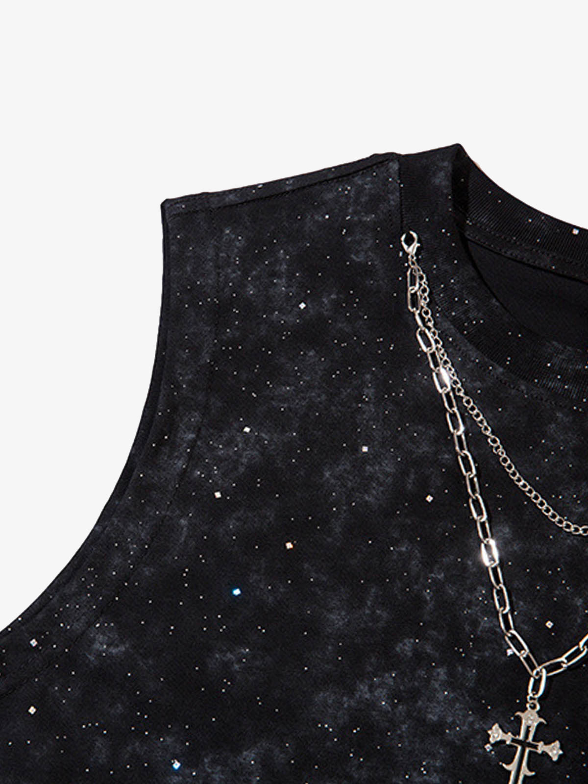 Retro Rhinestone Cross Chain Vest 