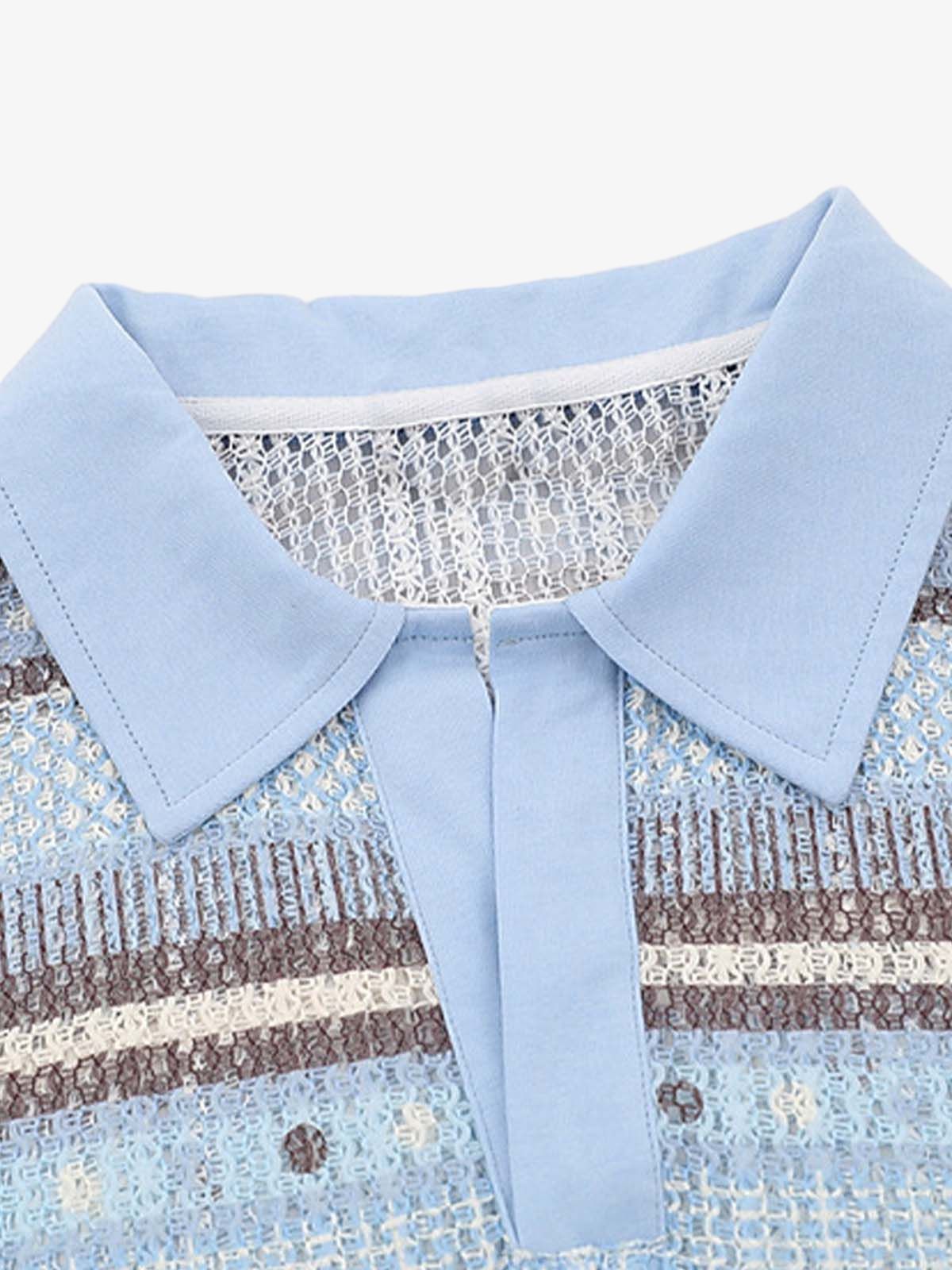 Retro Gradient Striped Hollow POLO Shirt 