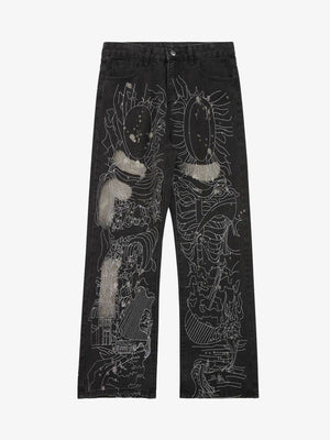 Thesupermade Topstitched White Straight-leg Jeans 