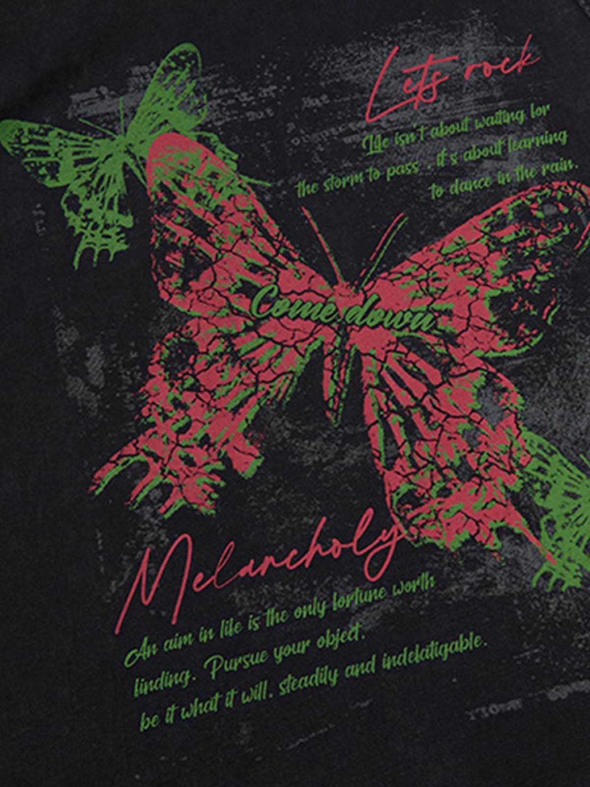 Distressed Graphic Butterfly Print Vest 