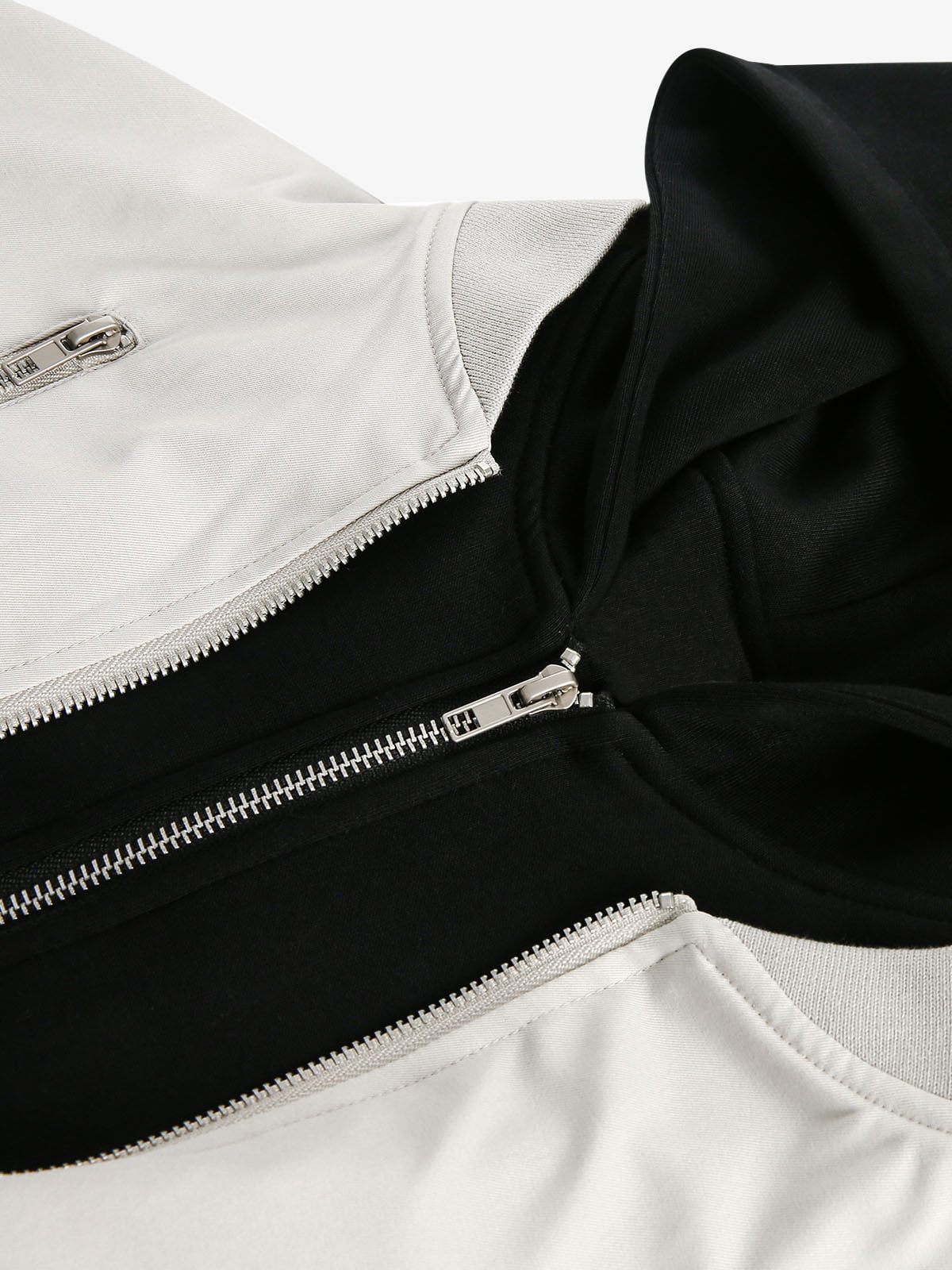 Faux Two-Piece Multi Pocket Spliced Hooded Bomber Jacket 