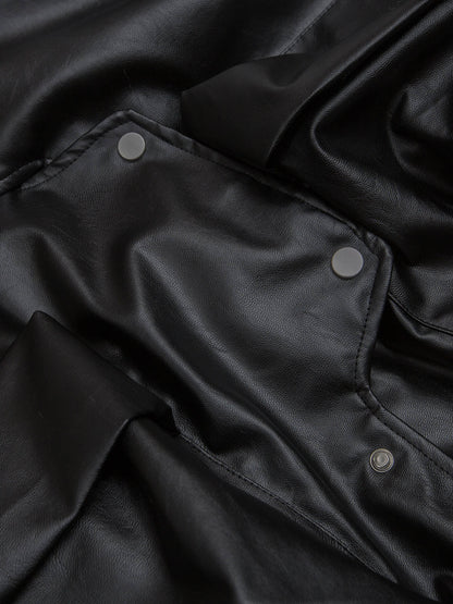 Deconstructed Multi Pocket Fur Hooded PU Leather Jacket 