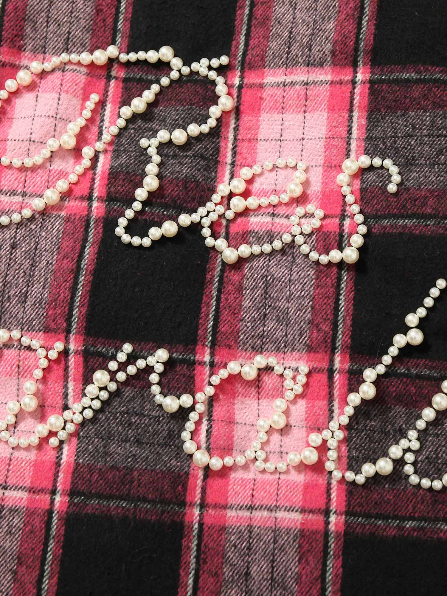 Thesupermade Beaded Fur Collar Padded Plaid Jacket 