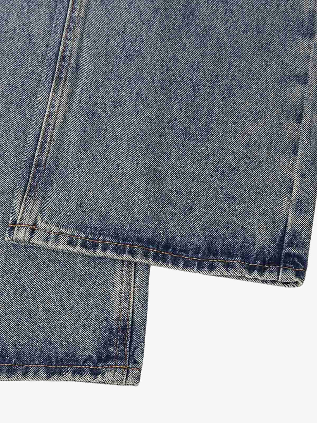 Thesupermade Distressed Washed Ink Splashed Straight Jeans 