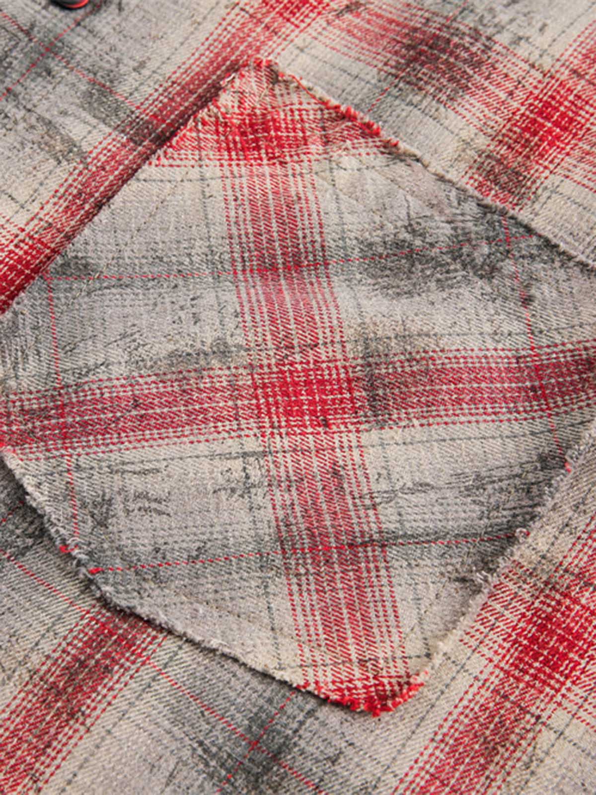Distressed Patch Plaid Short-Sleeve Shirt 