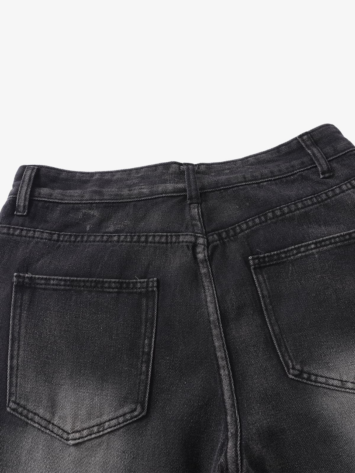 Washed Distressed Straight Jeans 
