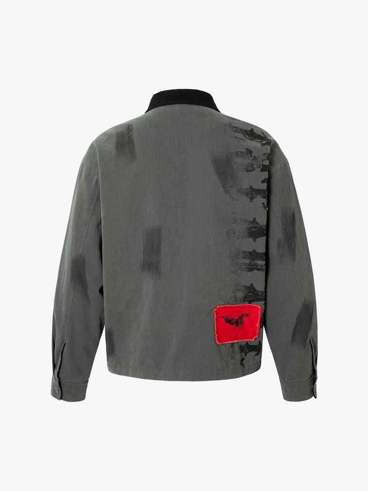Wasteland Style Portrait Print Patchwork Barn Jacket 