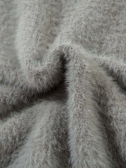 Thesupermade Lightning Graphic Imitation Mink Fur Zip Up Sweater 