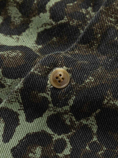 Retro Cheetah Print Workwear Long-Sleeve Shirt 