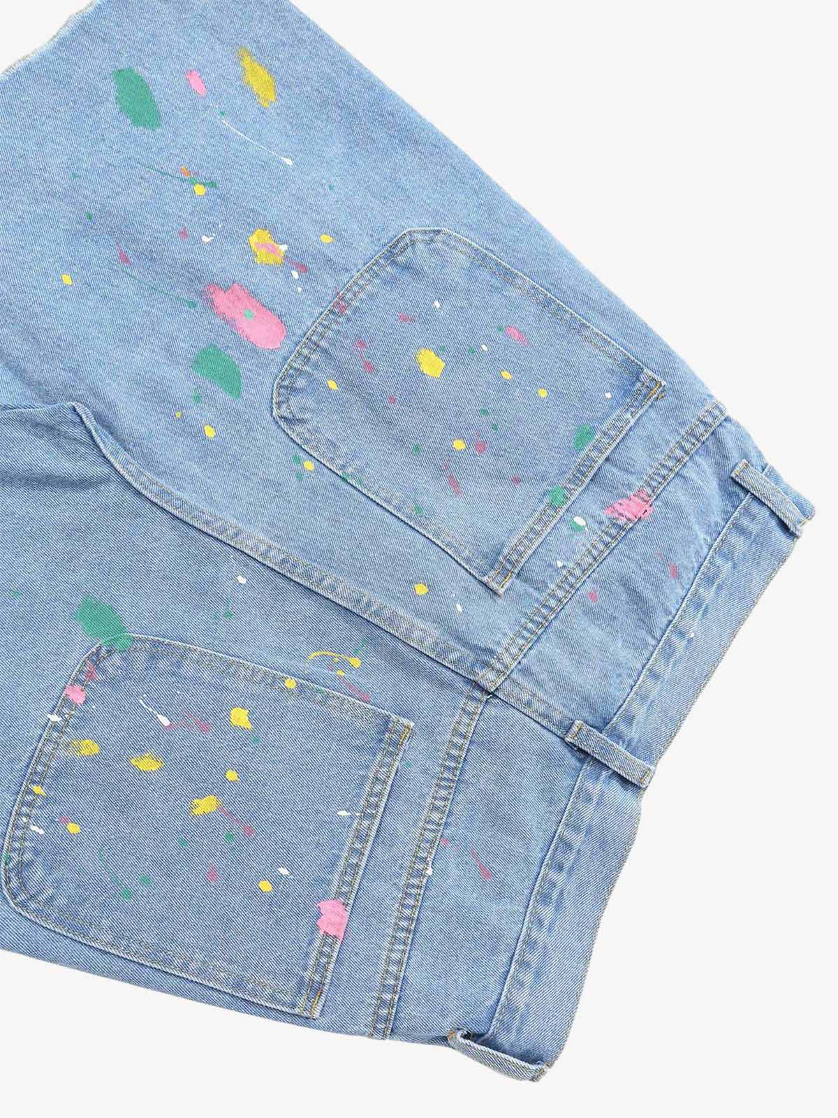 Street Patch Flower Embroidered Cat Whiskers Denim Shorts- 2032 
