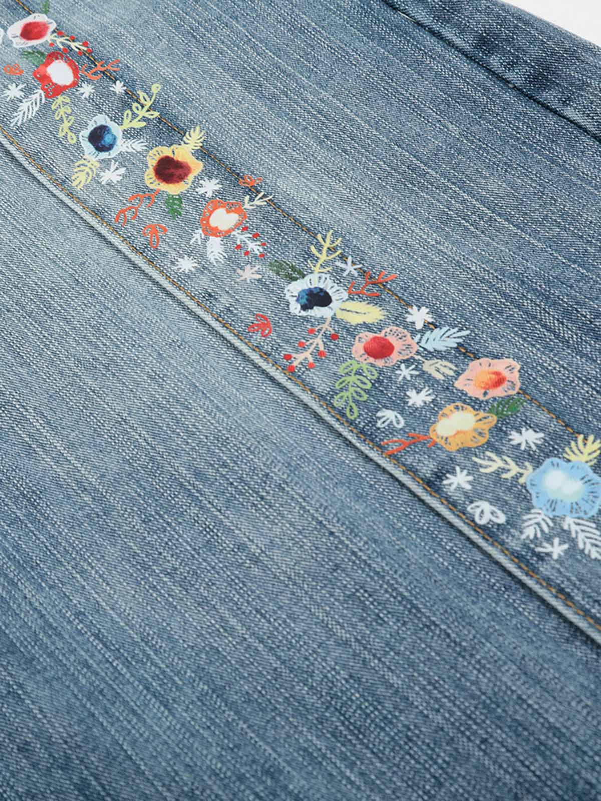 Embroidered Floral Culottes Denim Jorts 