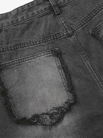 Washed Distressed Raw Edge Barrel Jeans - 2402 