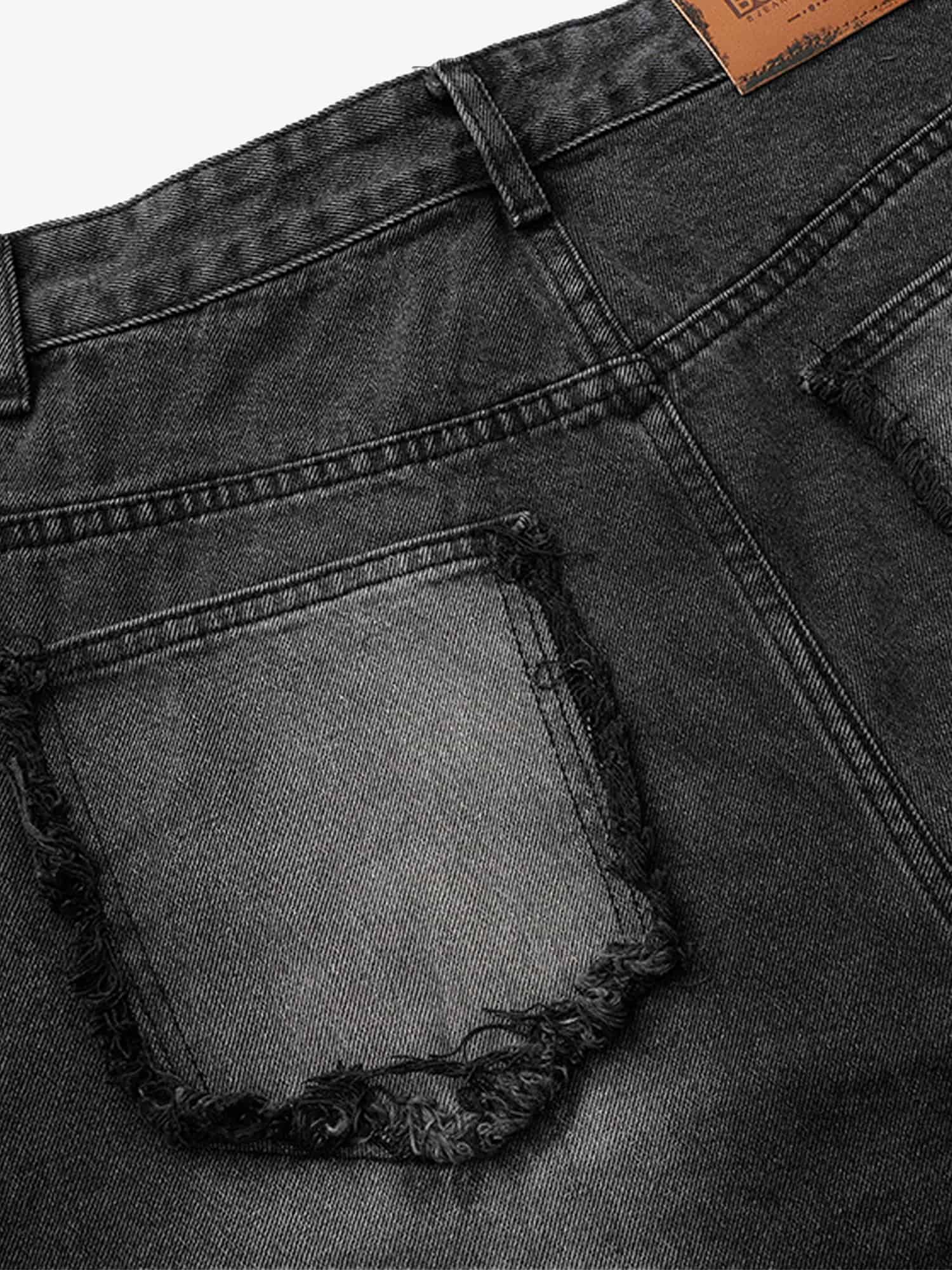 Washed Distressed Raw Edge Barrel Jeans - 2402 
