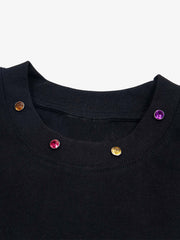 Street Retro MOOD Patch Embroidered Rivet T-shirt - 2440 