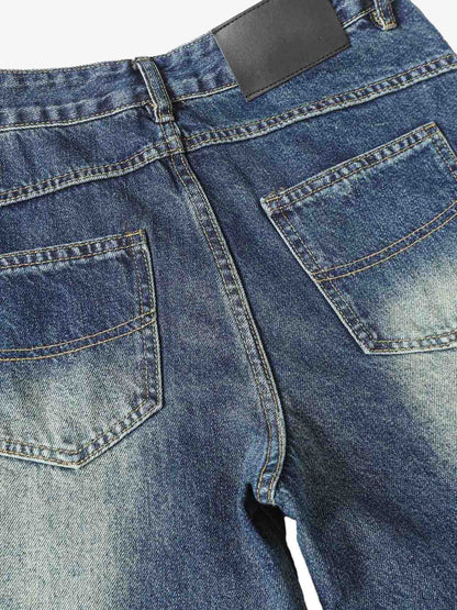 Washed Distressed Deconstructed Pleated Scimitar Jorts 