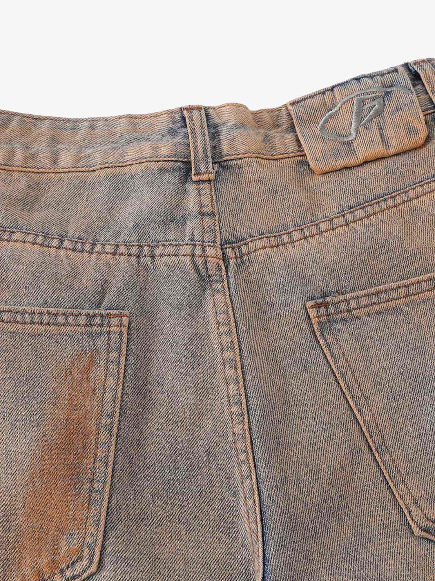 Thesupermade Retro Ripped Washed Patina Street Hip-Hop Jeans 