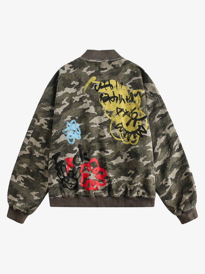 Graffiti Camouflage Baseball Bomber Jacket 