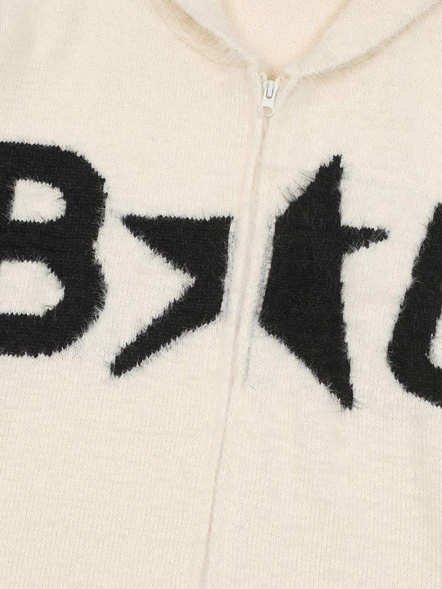 Thesupermade Star Knit Hooded Zip Up Cardigan Sweater 
