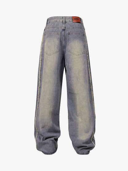 Thesupermade Washed Distressed Raw Edge Baggy Jeans - 2271 