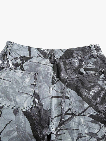 Thesupermade Retro Distressed Camouflage Workwear Hip-Hop Shorts 