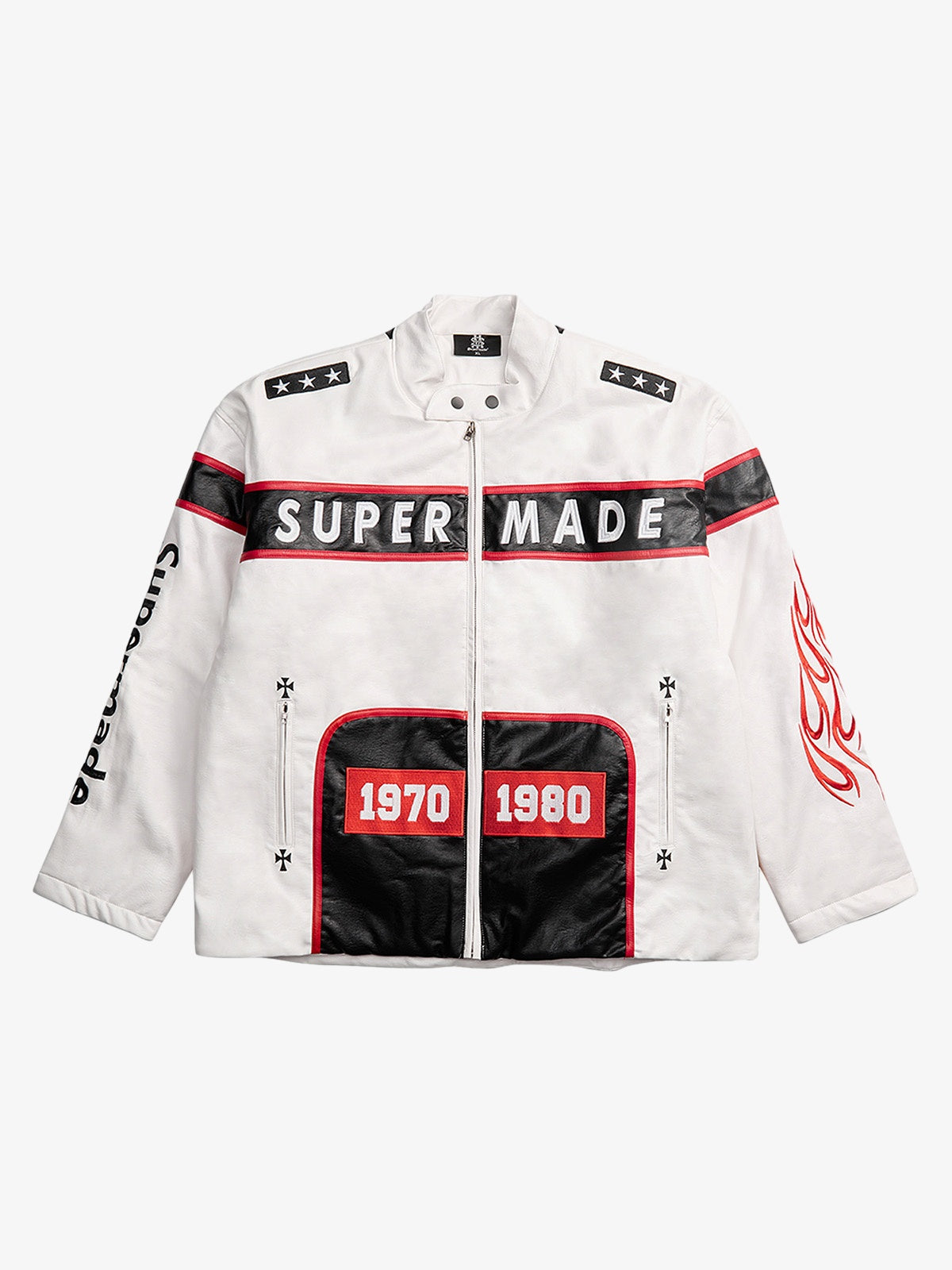 Thesupermade Vintage Biker Style Embroidered Leather Jacket - 1746 