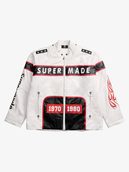 Thesupermade Vintage Biker Style Embroidered Leather Jacket - 1746 