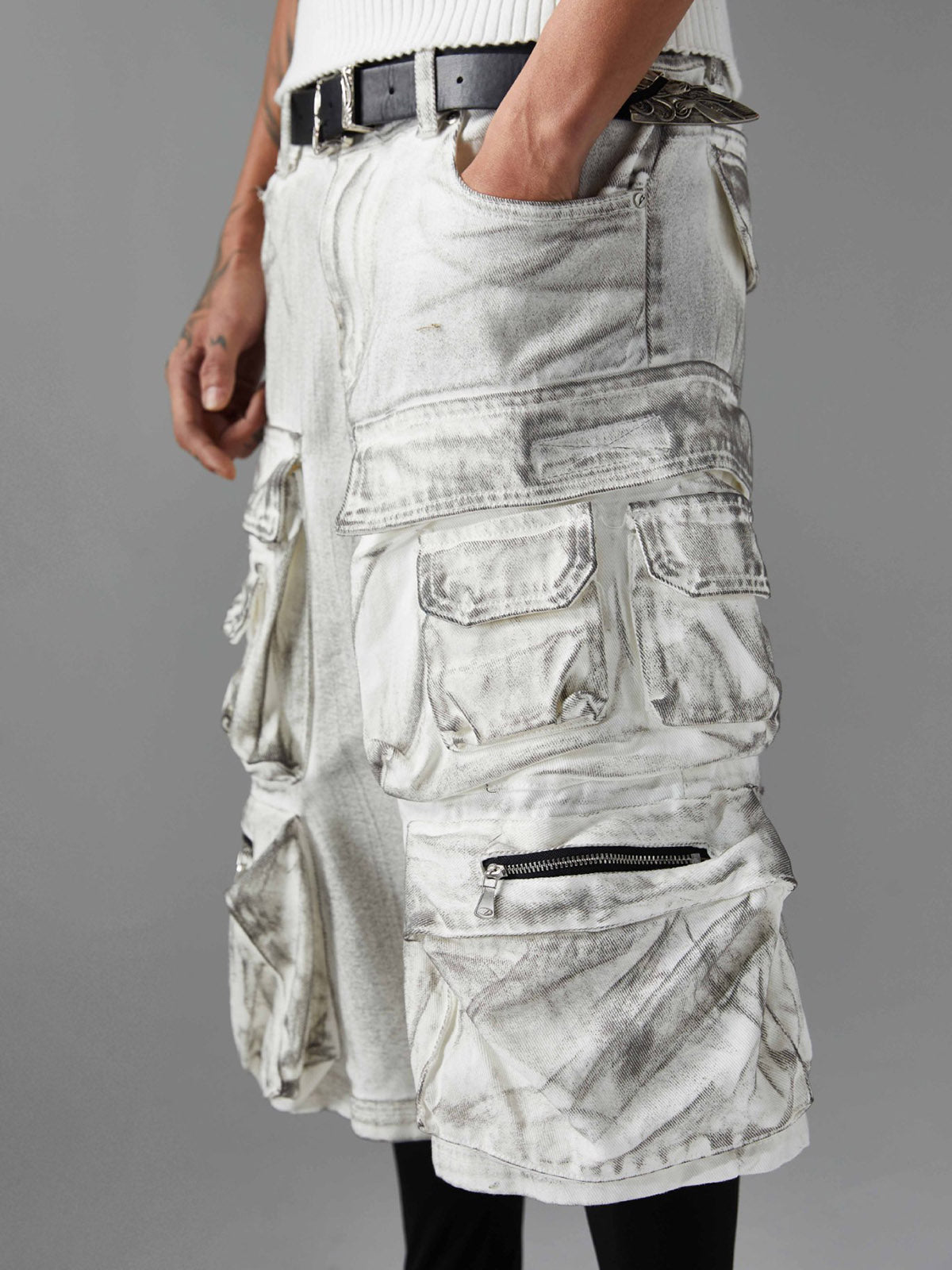 Distressed Multi-Pocket Cargo Shorts 