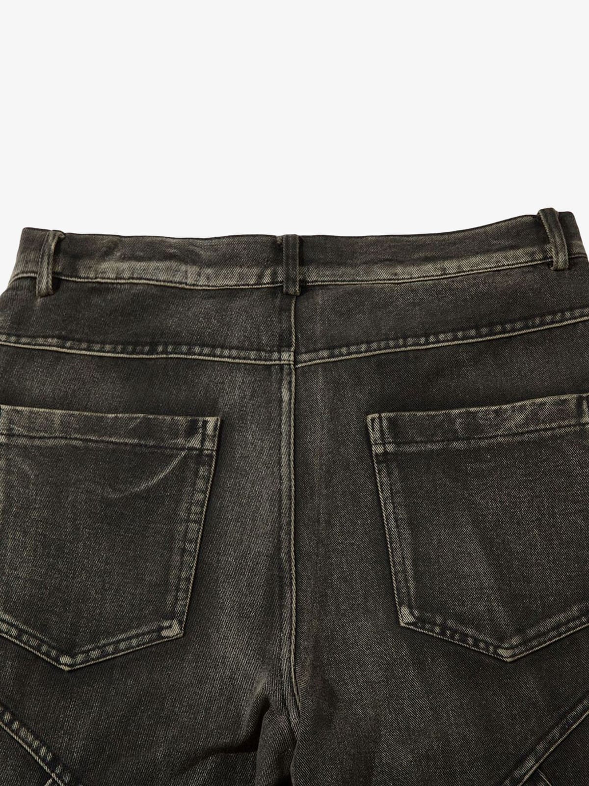 Thesupermade Washed Split Design Hip-Hop Horn Jeans - 2138 