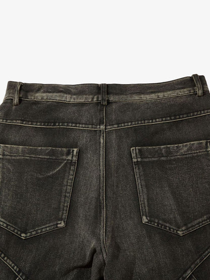 Thesupermade Washed Split Design Hip-Hop Horn Jeans - 2138 