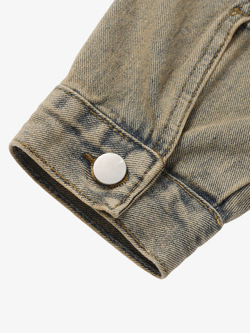 Washed Vintage Letter Print Denim Jacket 