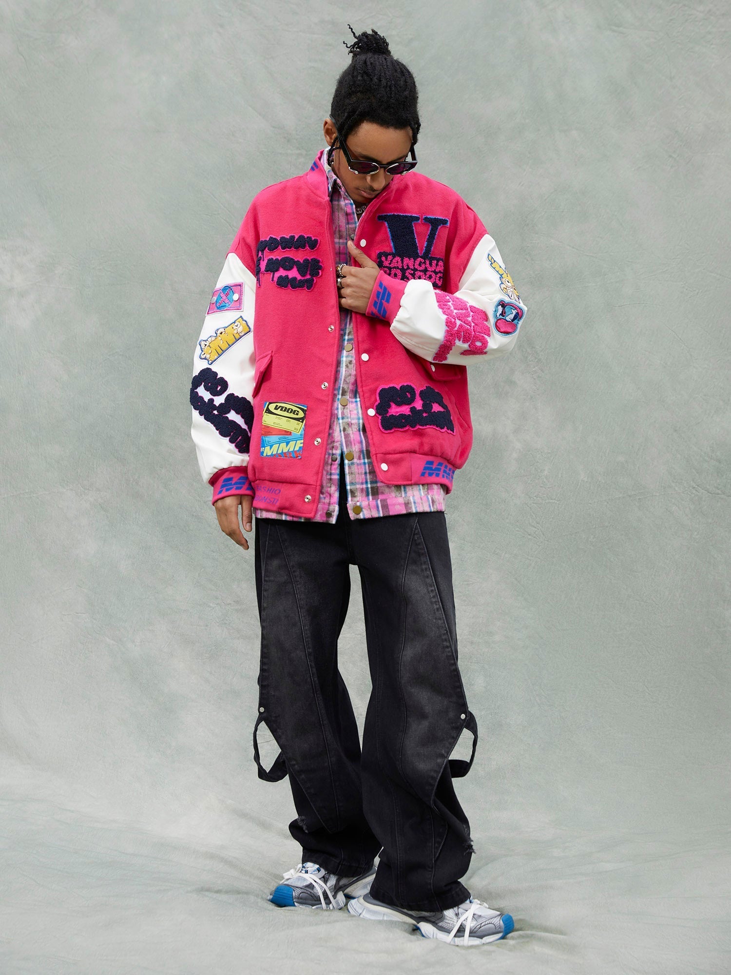 Thesupermade Pink Terry Patch Embroidered Hip Hop Baseball Jersey - 1965 