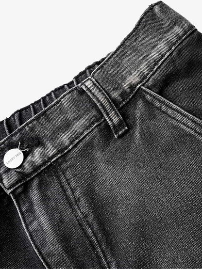 Washed Distressed Pleated Cargo Jeans 