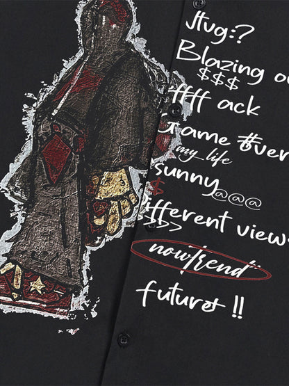 Oversized Graphic Cartoon Letter Print Short-Sleeve Shirt 