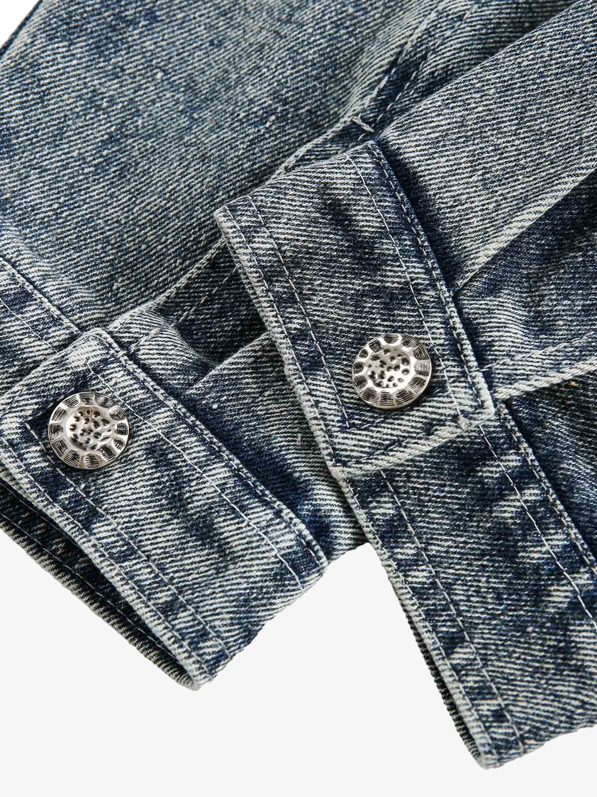 Washed Distressed Patchwork Faux Two-Piece Denim Jacket 