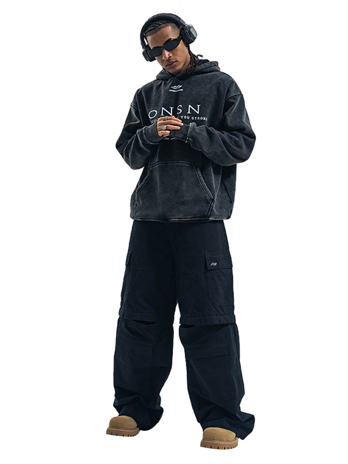 Heavy Washed Print Fleece Hoodie 