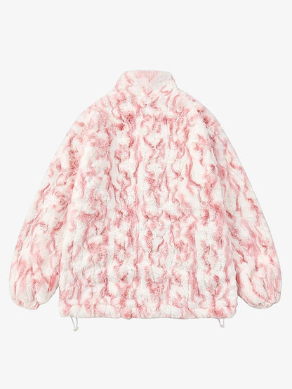 Tie-Dye Stand Collar Sherpa Jacket 