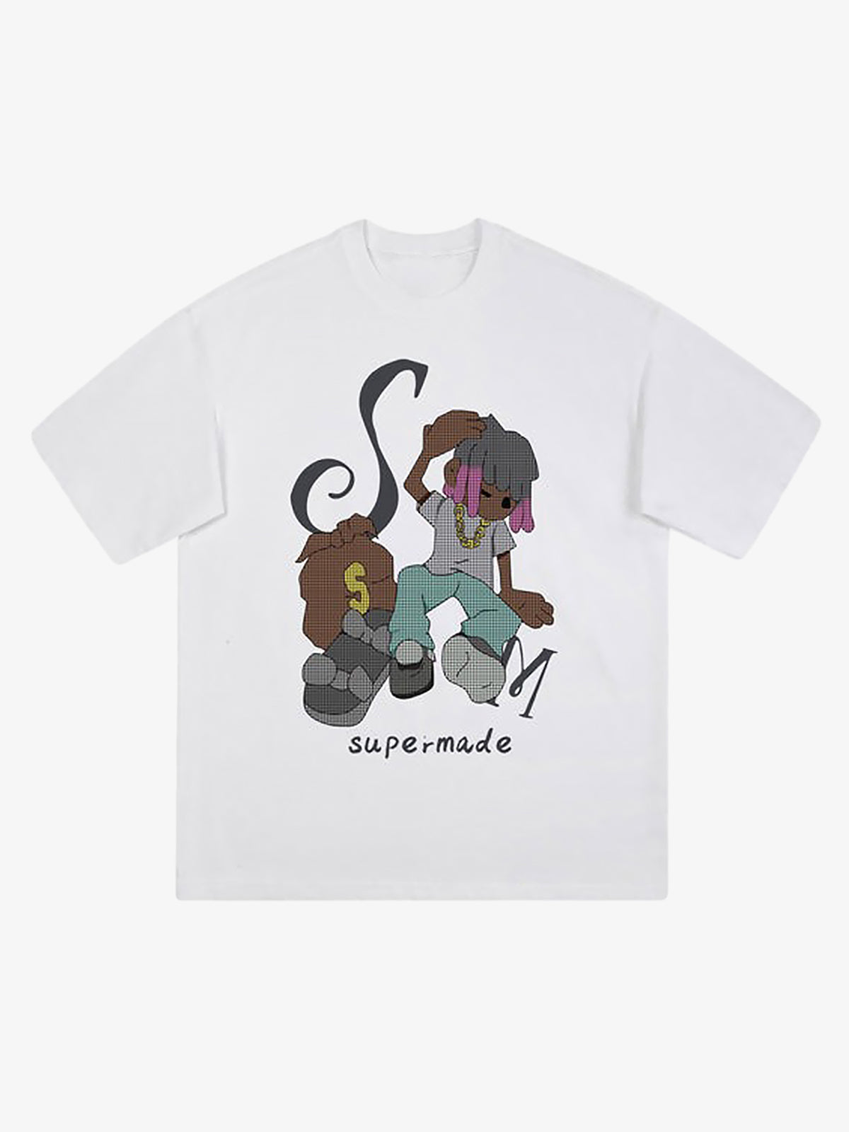 Thesupermade Hip Hop Cartoon Character Print T-shirt 