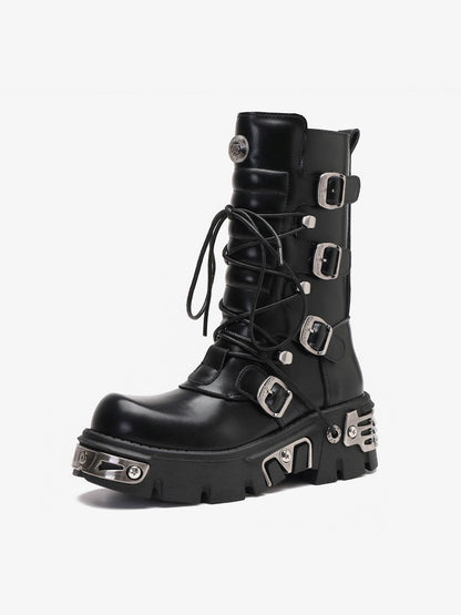 Thesupermade Metal Punk Style Workwear Platform Boots - 2199 