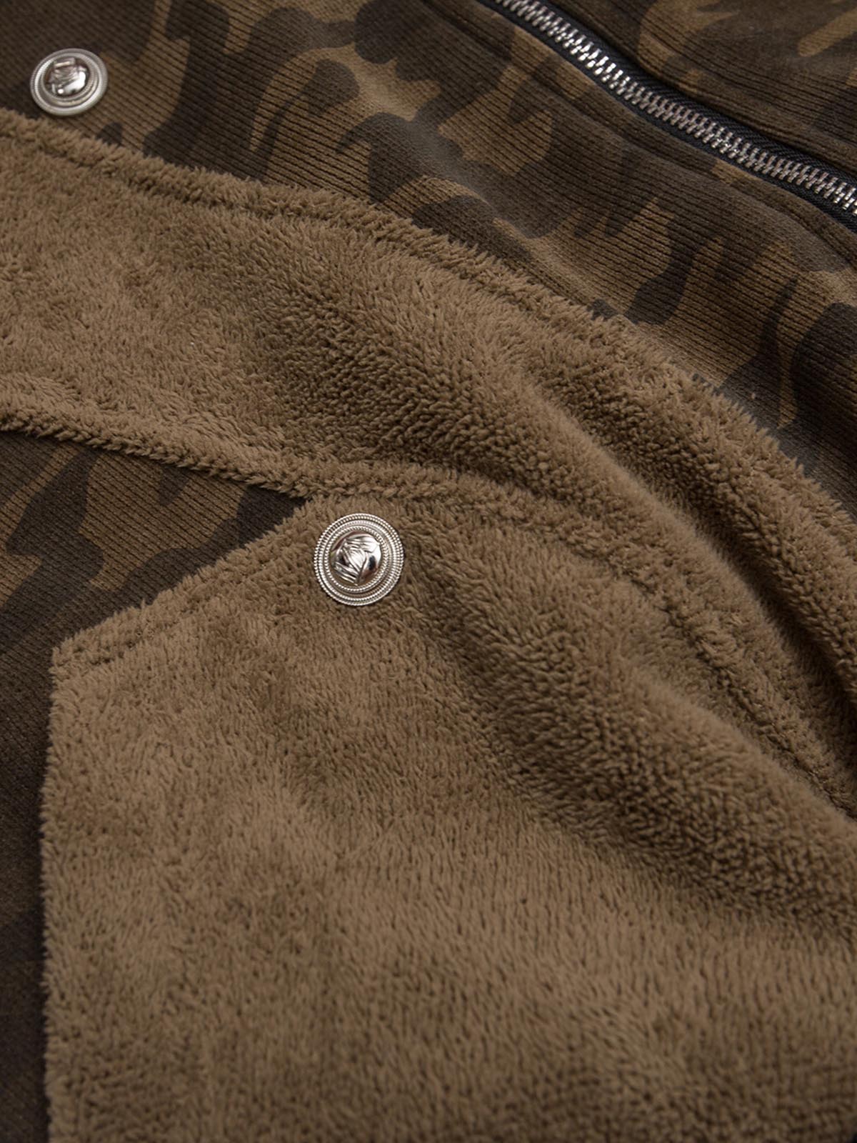 Camouflage Spliced Fur Hooded Fleece Jacket - 2262 