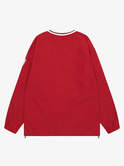 Thesupermade Retro Embroidered Monogrammed V-neck Sweatshirt - 2146 
