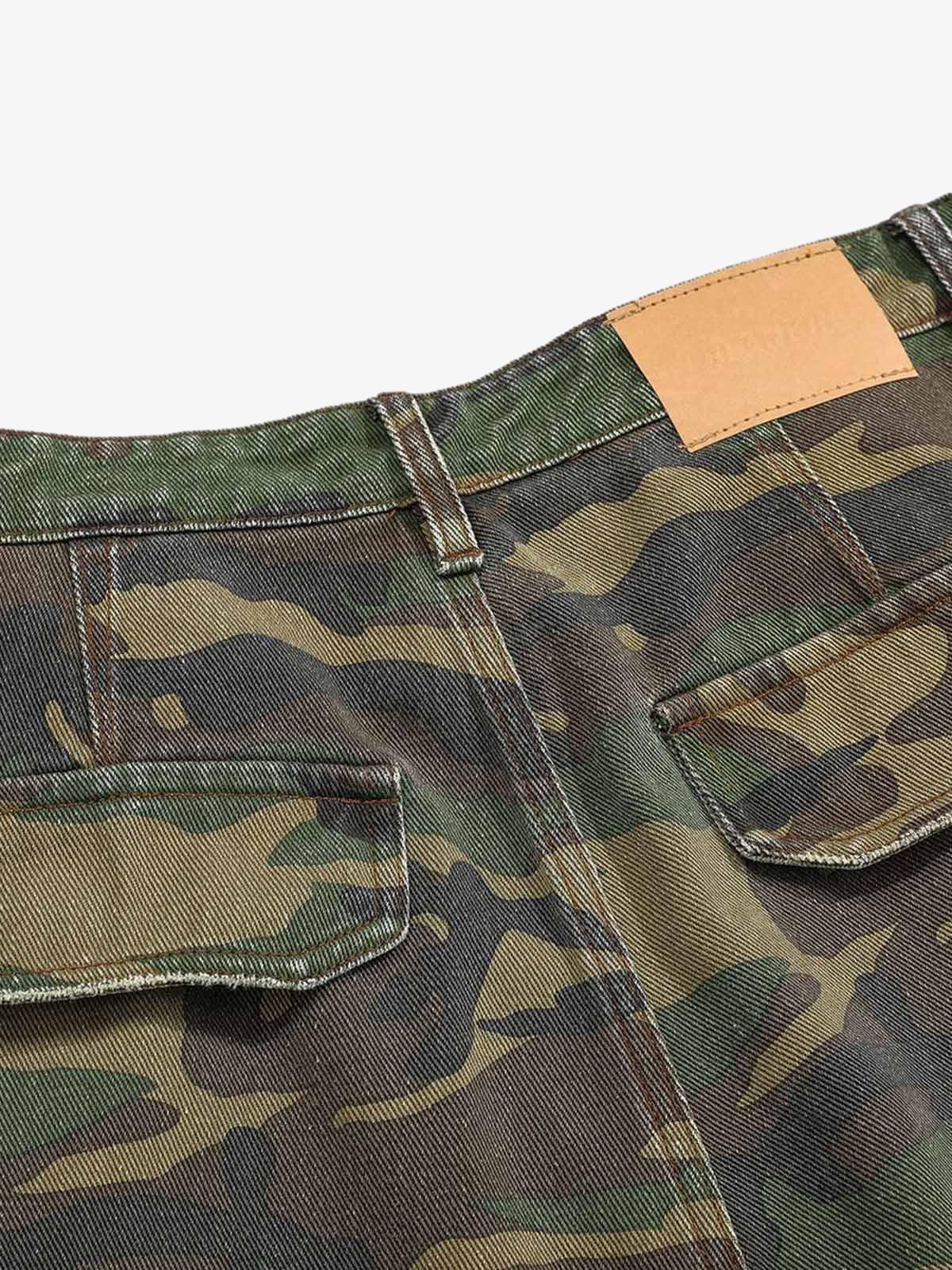 Woven Ripped Camouflage Cargo Baggy Pants - 2410 