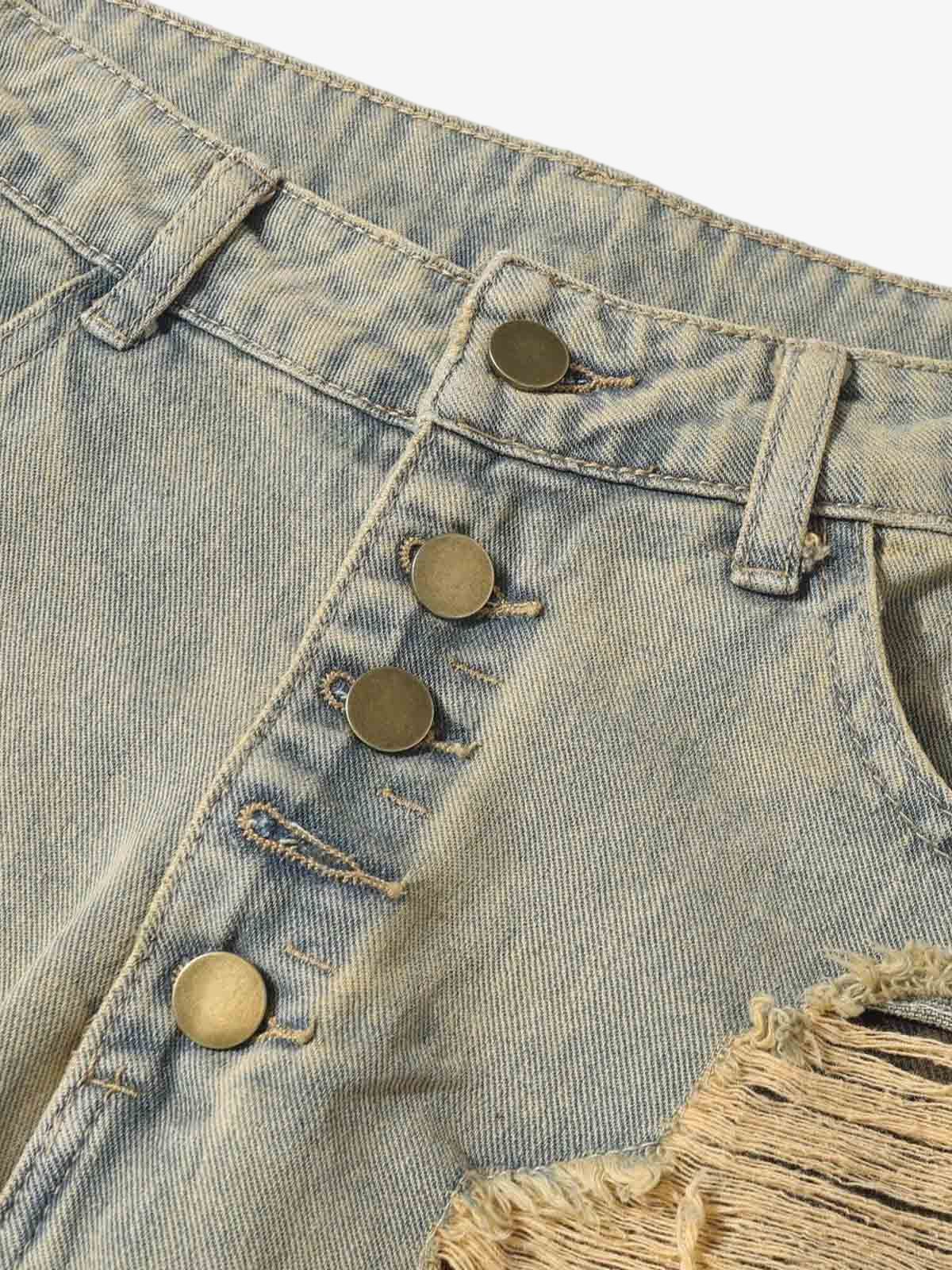 Distressed Raw Edge Patch Jeans 