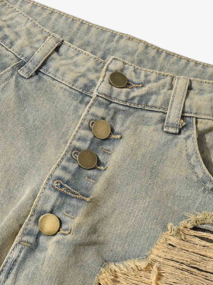 Distressed Raw Edge Patch Jeans 
