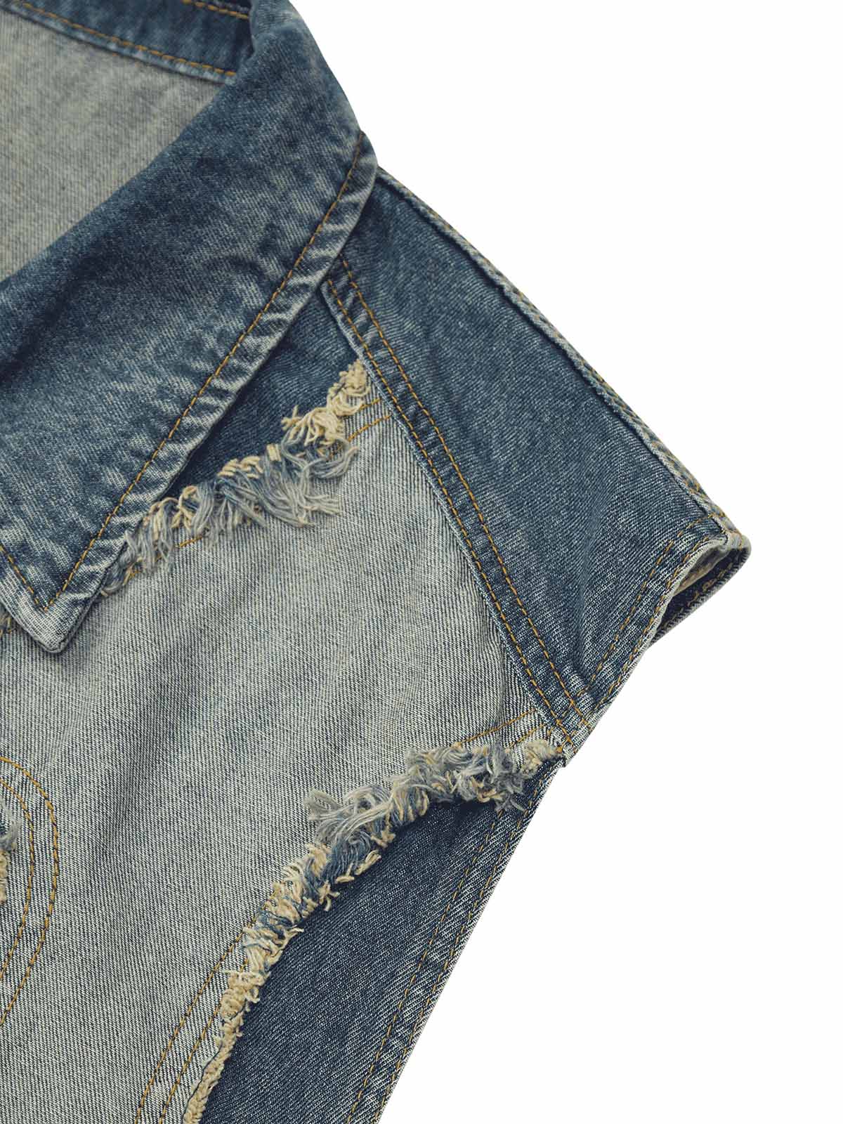 Thesupermade Contrast Denim Heart Stitching Street Rap Vest - 2062 