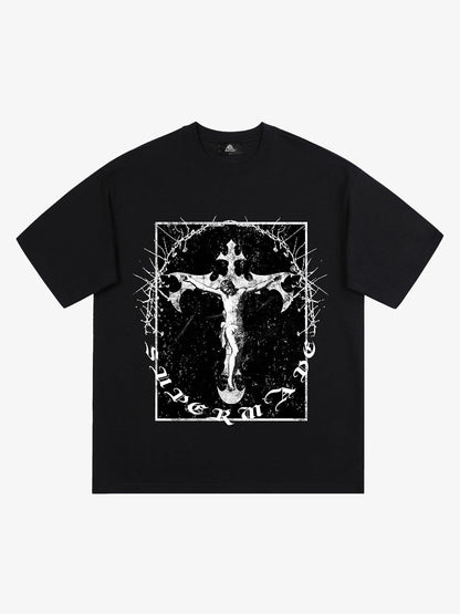 Thesupermade Retro Street Jesus Cross Print T-Shirt 
