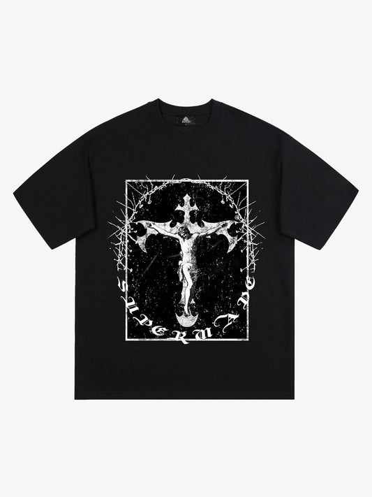 Thesupermade Retro Street Jesus Cross Print T-Shirt 