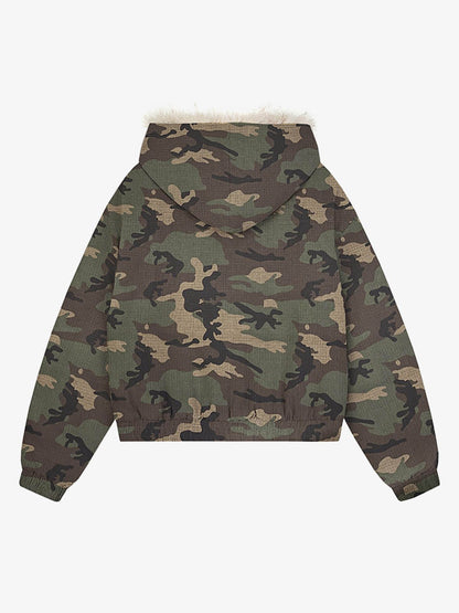 Patchwork Fur Hooded Quilted Jacket 